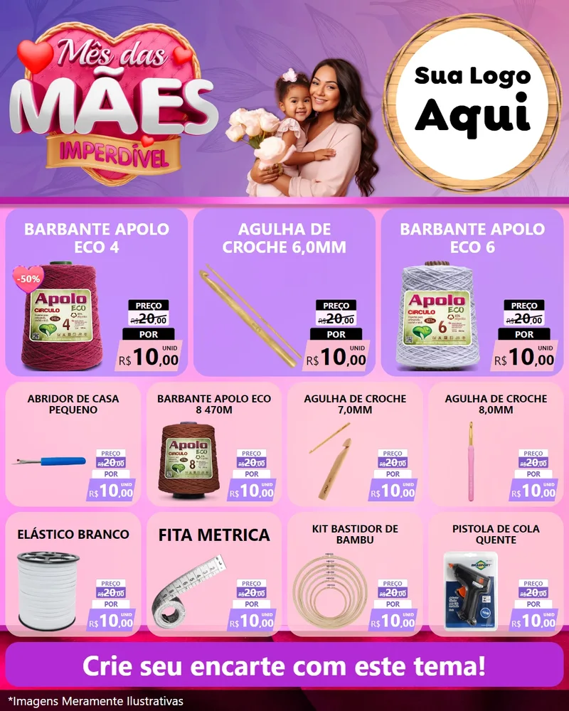 Modelo de Rede Social para Feed Instagram com o tema Mês das Mães Imperdível para Armarinho e Aviamentos