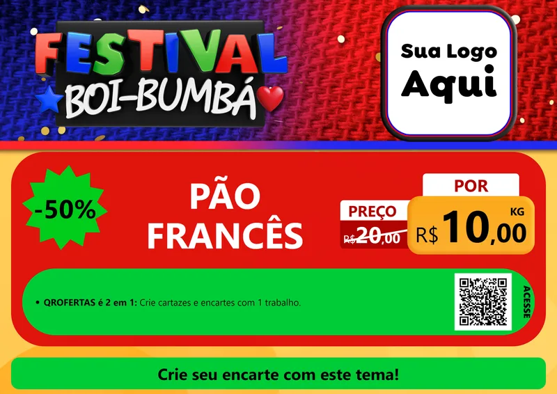 Modelo de Cartaz para Cartaz A4 Horizontal com o tema Festival Boi-Bumbá para Padaria