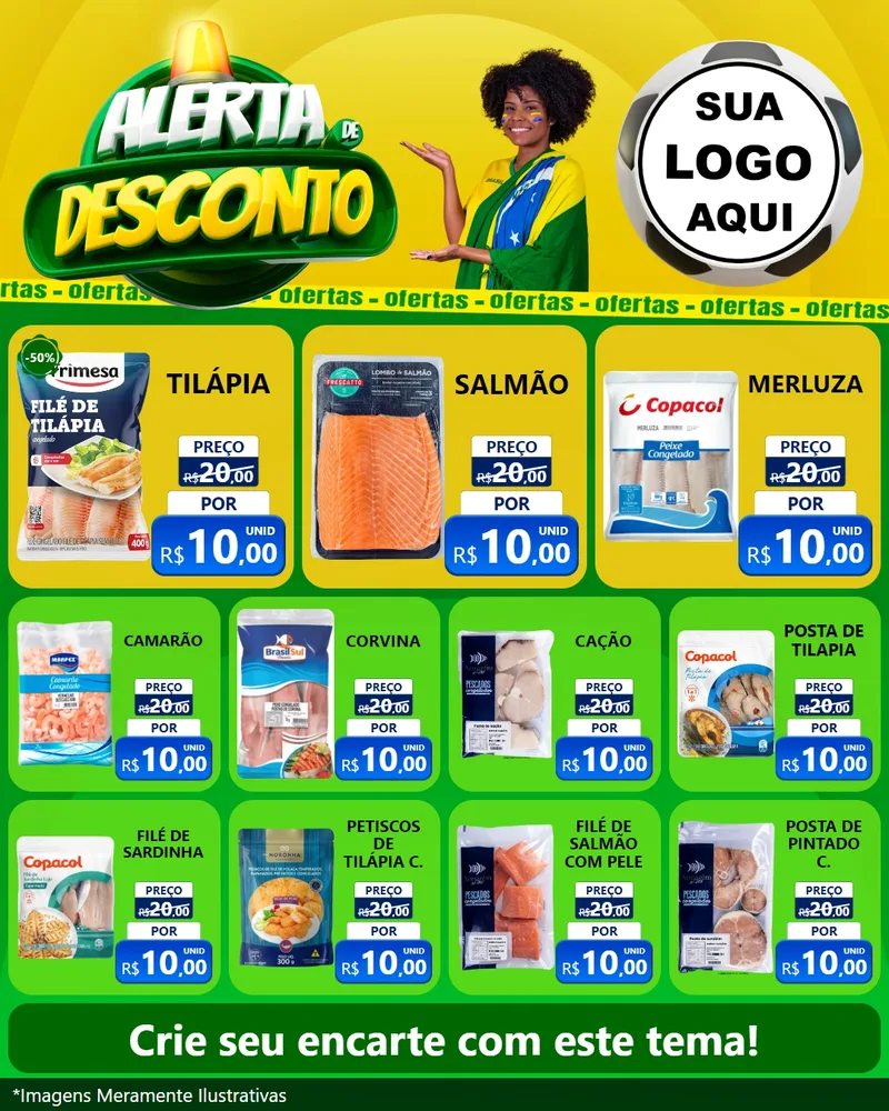 Modelo de Rede Social para Feed Instagram com o tema Alerta de Desconto para Peixaria