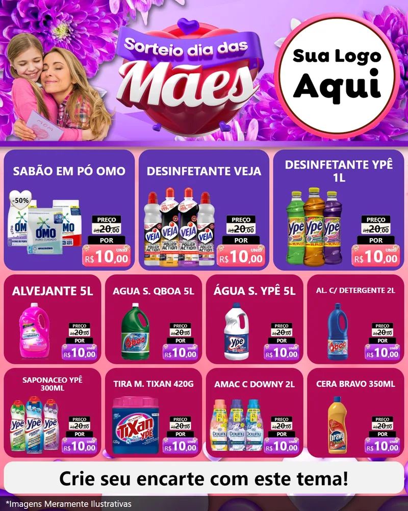 Modelo de Rede Social para Feed Instagram com o tema Sorteio Dia das Mães para Produtos de Limpeza