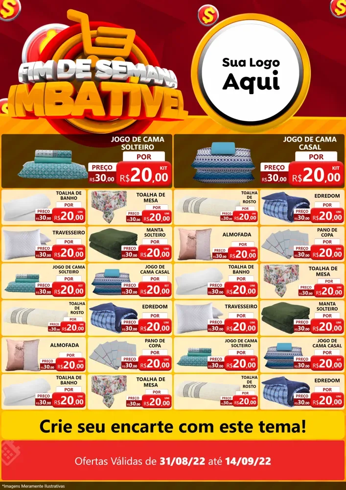 Modelo de Encarte para Encarte A4 Vertical com o tema Fim de Semana Imbatível para Cama, Mesa e Banho