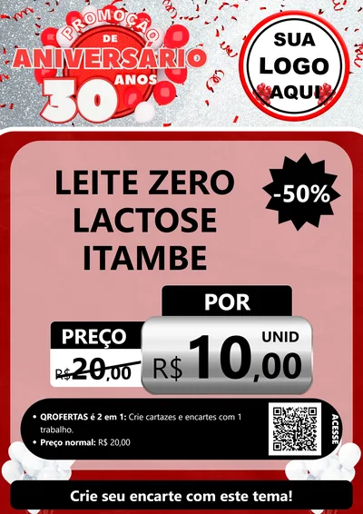 Modelo de Cartaz para Cartaz A4 Vertical com o tema Promoção de Aniversário - 30 Anos para Frios e Laticínios