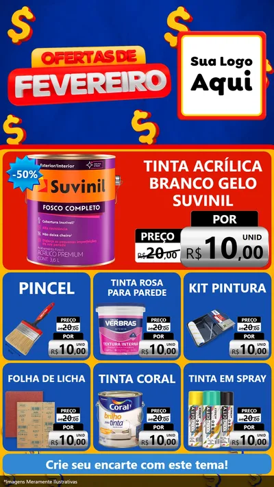 Modelo de Rede Social para Stories com o tema Ofertas de Fevereiro para Tintas e Ferramentas