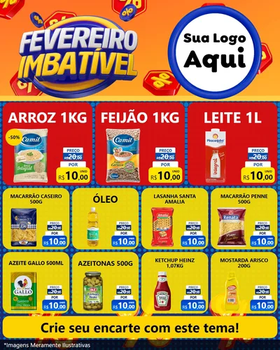 Modelo de Rede Social para Feed Instagram com o tema Fevereiro Imbatível para Supermercado