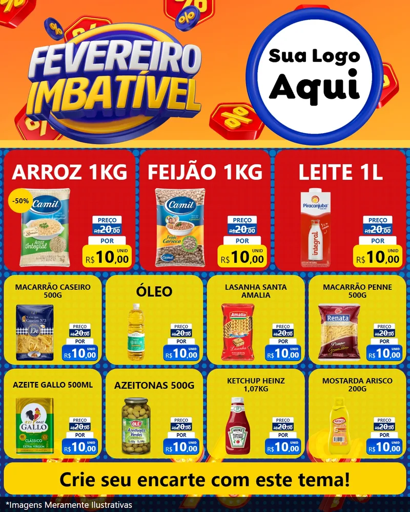 Modelo de Rede Social para Feed Instagram com o tema Fevereiro Imbatível para Supermercado