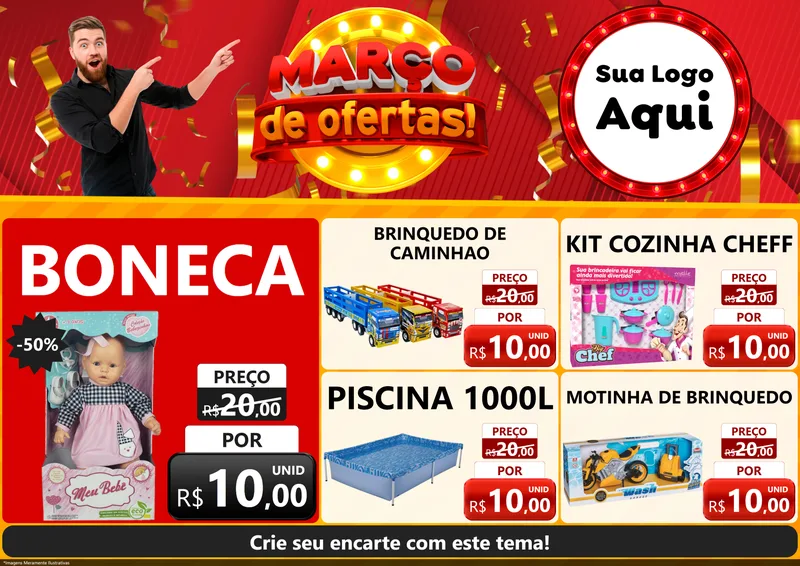 Modelo de Encarte para Encarte A4 Horizontal com o tema Março de Ofertas! para Brinquedos