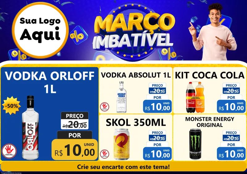 Modelo de Encarte para Encarte A4 Horizontal com o tema Março Imbatível para Distribuidora de bebidas