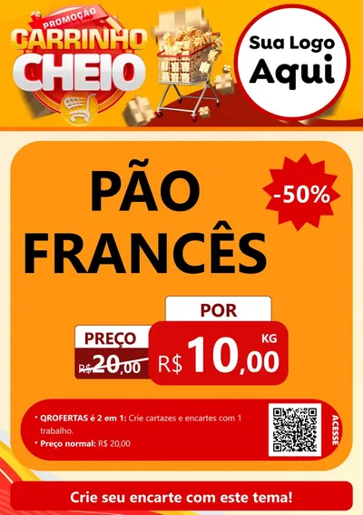 Modelo de Cartaz para Cartaz A4 Vertical com o tema Promoção carrinho cheio para Padaria
