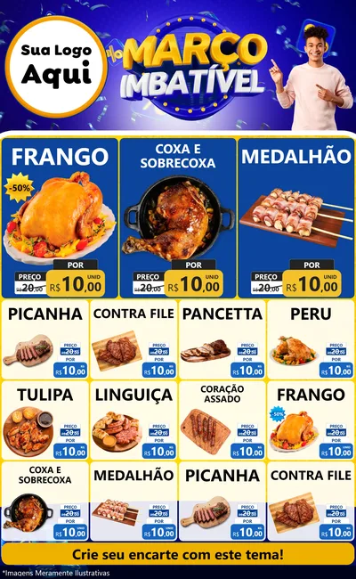 Modelo de Encarte para Encarte Grande com o tema Março Imbatível para Assados