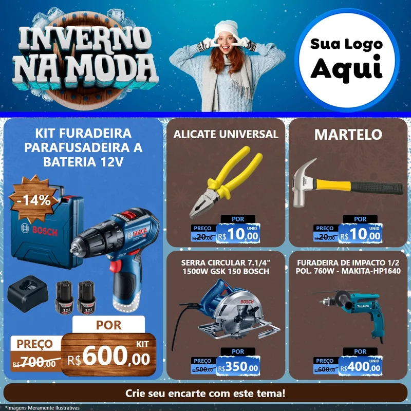 Modelo de Rede Social para Feed Facebook com o tema Inverno na Moda para Maquinas e Ferramentas