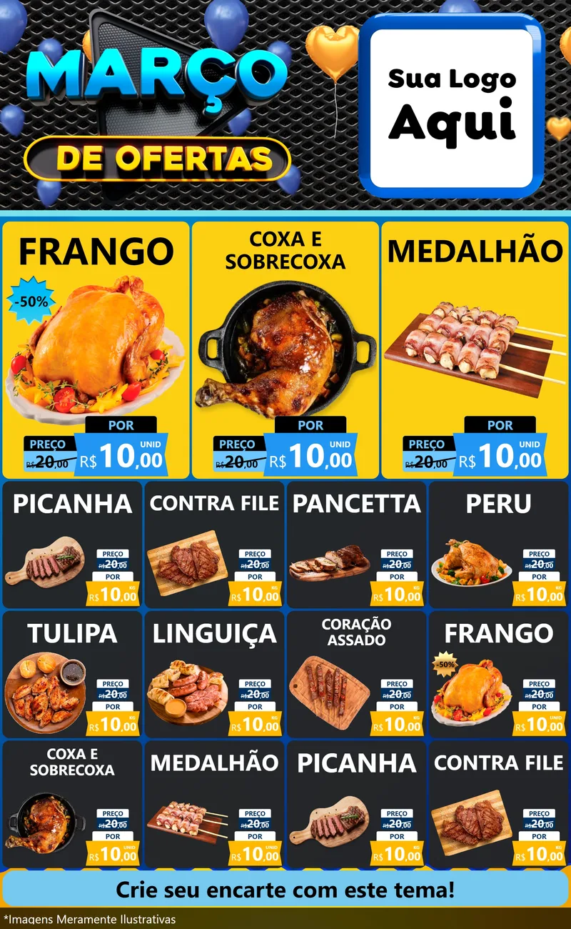 Modelo de Encarte para Encarte Grande com o tema Março de Ofertas para Assados