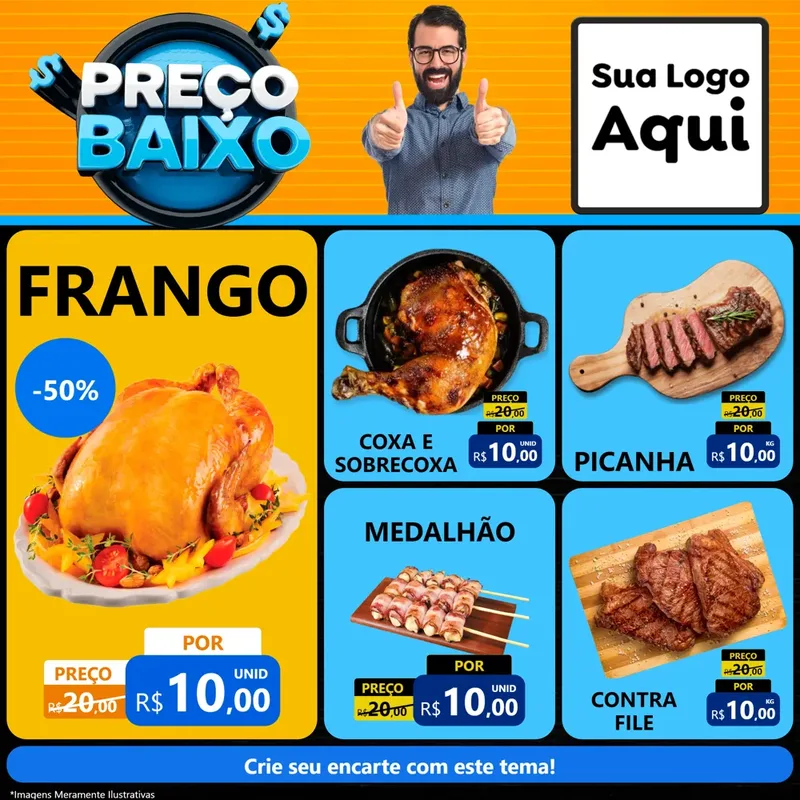 Modelo de Rede Social para Feed Facebook com o tema Preço Baixo para Assados