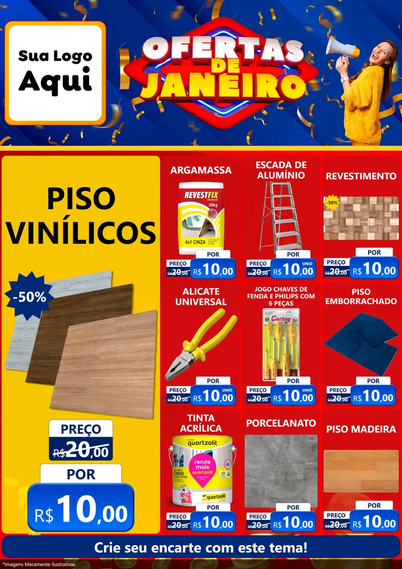 Modelo de Encarte para Encarte A4 Vertical com o tema Ofertas de Janeiro para Material para Construção