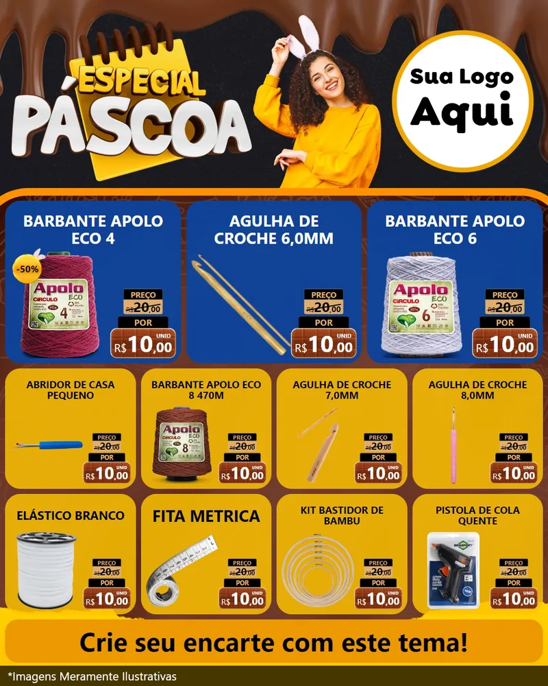 Modelo de Rede Social para Feed Instagram com o tema Especial Páscoa para Armarinho e Aviamentos