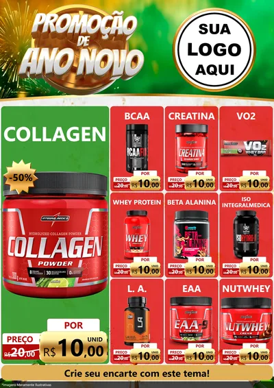 Modelo de Encarte para Encarte A4 Vertical com o tema Promoção de Ano Novo para Suplementos alimentares