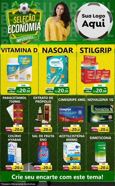 Modelo de Encarte para Encarte Grande com o tema Seleção de Economia - Copa para Farmácia