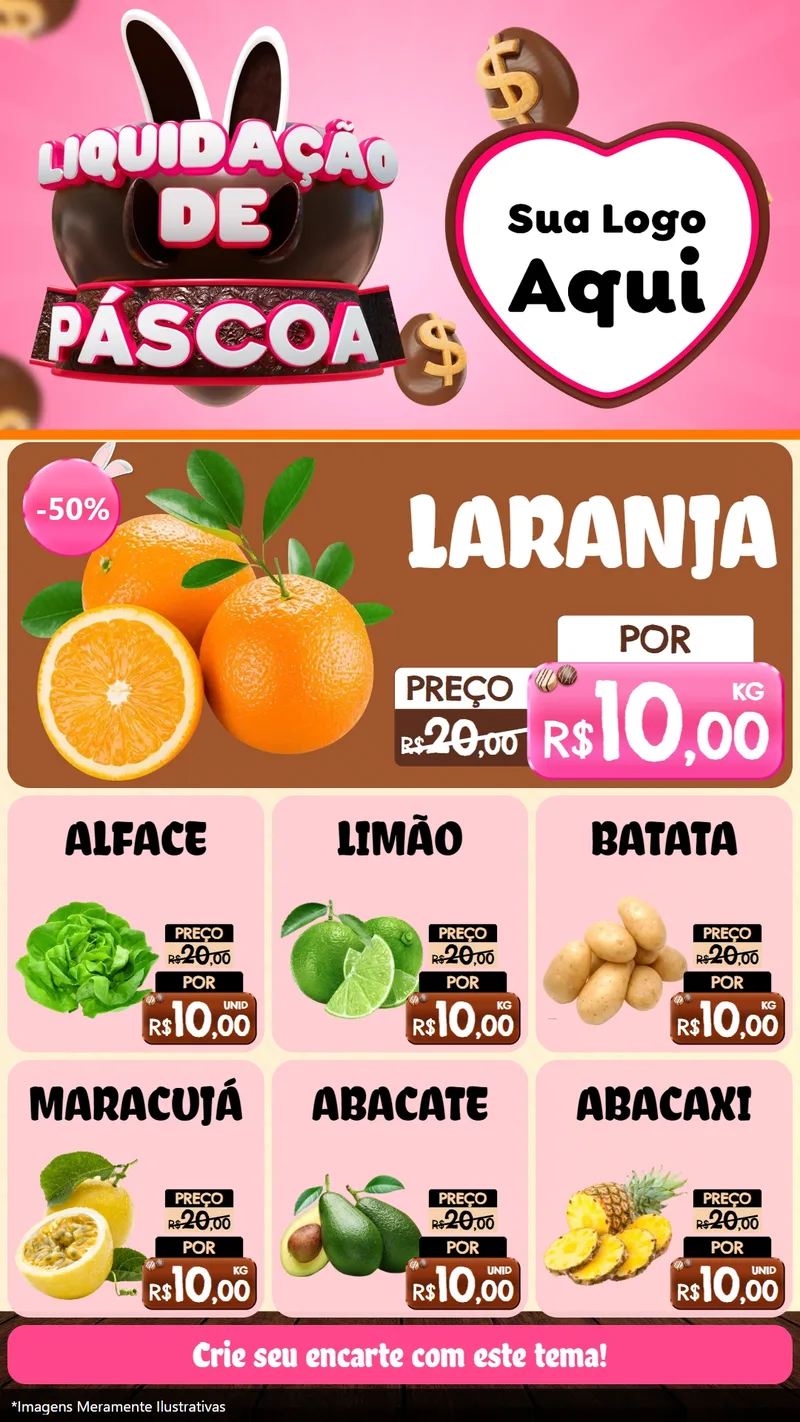 Modelo de Rede Social para Stories com o tema Liquidação de Páscoa para Hortifrúti