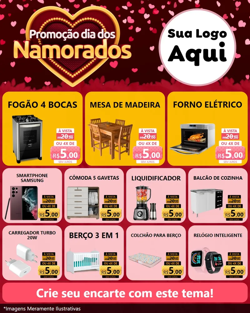 Modelo de Rede Social para Feed Instagram com o tema Promoção Dia Dos Namorados para Móveis e Eletro