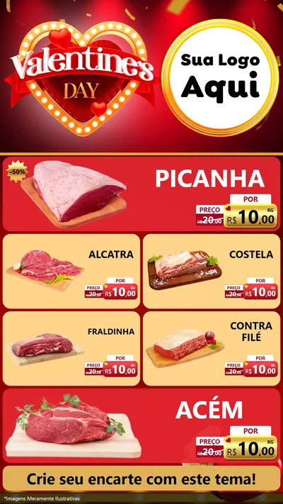 Modelo de TV para TV Vertical com o tema Valentine's Day para Açougue