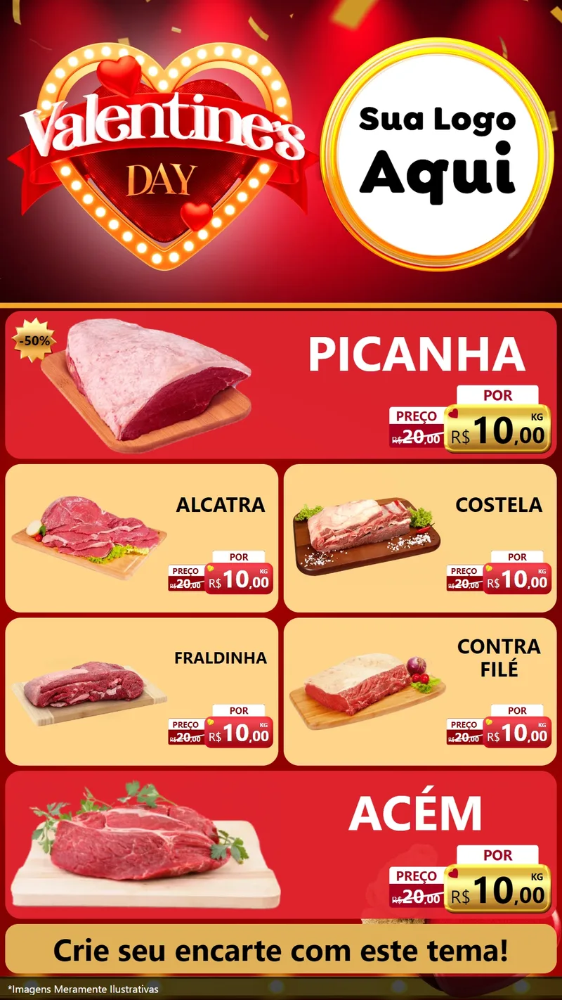 Modelo de TV para TV Vertical com o tema Valentine's Day para Açougue