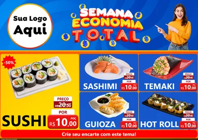 Modelo de Encarte para Encarte A4 Horizontal com o tema Semana Economia Total para Comida japonesa