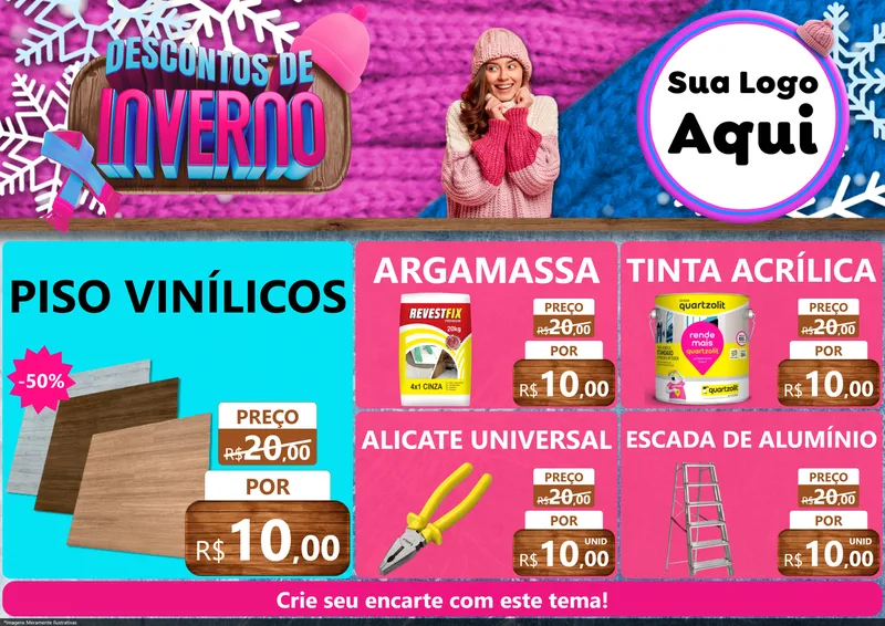 Modelo de Encarte para Encarte A4 Horizontal com o tema Descontos de Inverno para Material para Construção