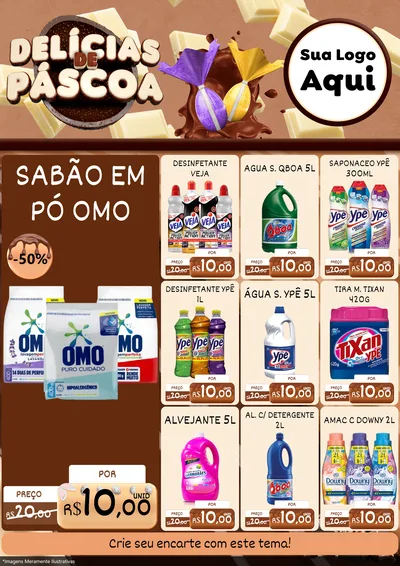 Modelo de Encarte para Encarte A4 Vertical com o tema Delícias de Páscoa para Produtos de Limpeza