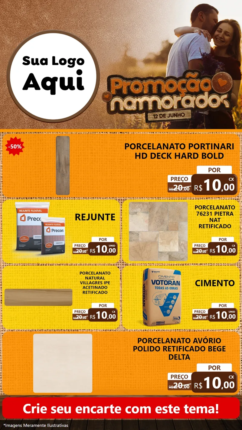 Modelo de TV para TV Vertical com o tema Promoção Namorados para Pisos e revestimentos