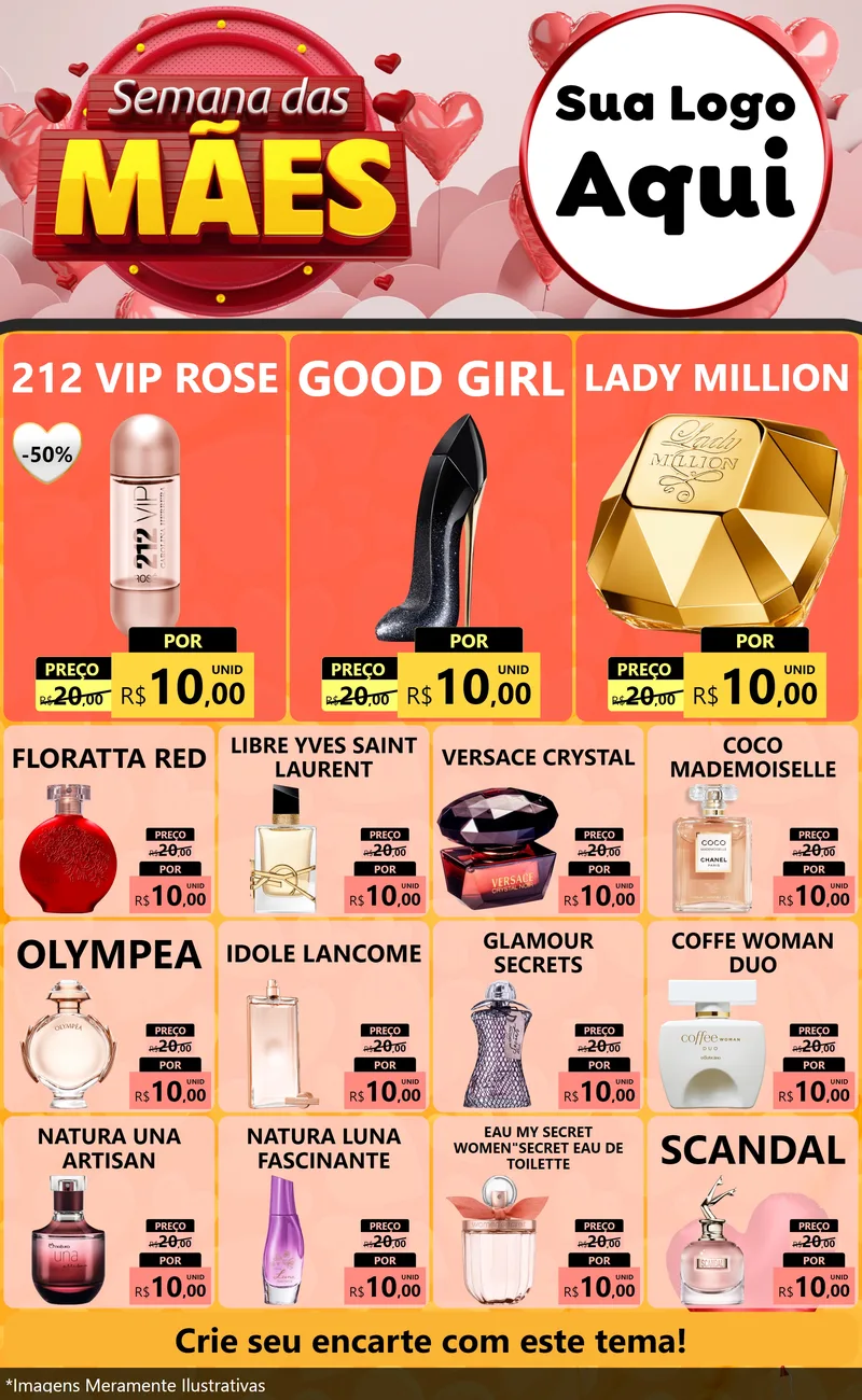 Modelo de Encarte para Encarte Grande com o tema Semana das Mães para Perfumes