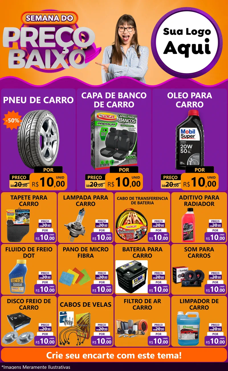 Modelo de Encarte para Encarte Grande com o tema Semana do Preço Baixo para Auto peças