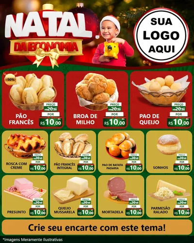 Modelo de Rede Social para Feed Instagram com o tema Natal da Economia para Padaria
