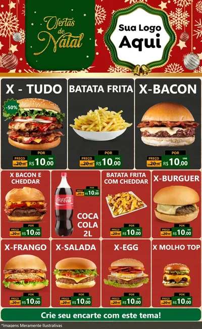 Modelo de Encarte para Encarte Grande com o tema Natal de Ofertas para Hamburgueria