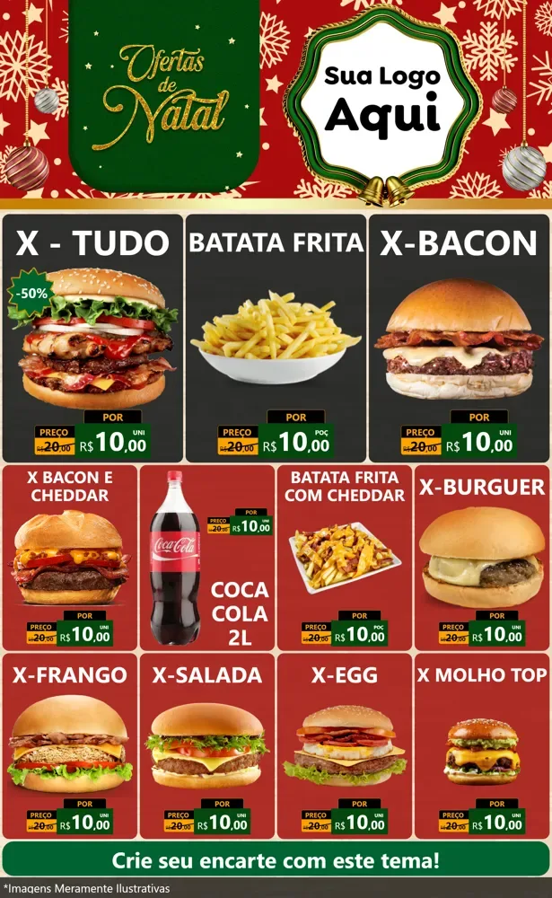 Modelo de Encarte para Encarte Grande com o tema Natal de Ofertas para Hamburgueria