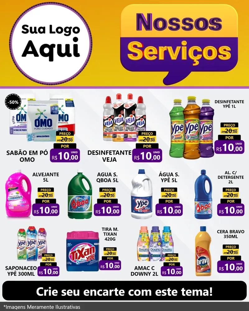 Modelo de Rede Social para Feed Instagram com o tema Nossos Serviços para Produtos de Limpeza