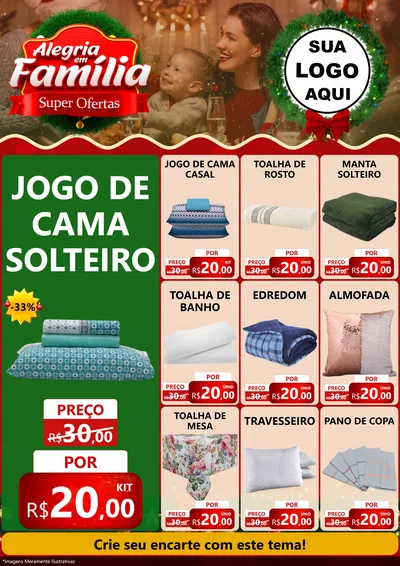 Modelo de Encarte para Encarte A4 Vertical com o tema Alegria Em Família - Super Ofertas para Cama, Mesa e Banho
