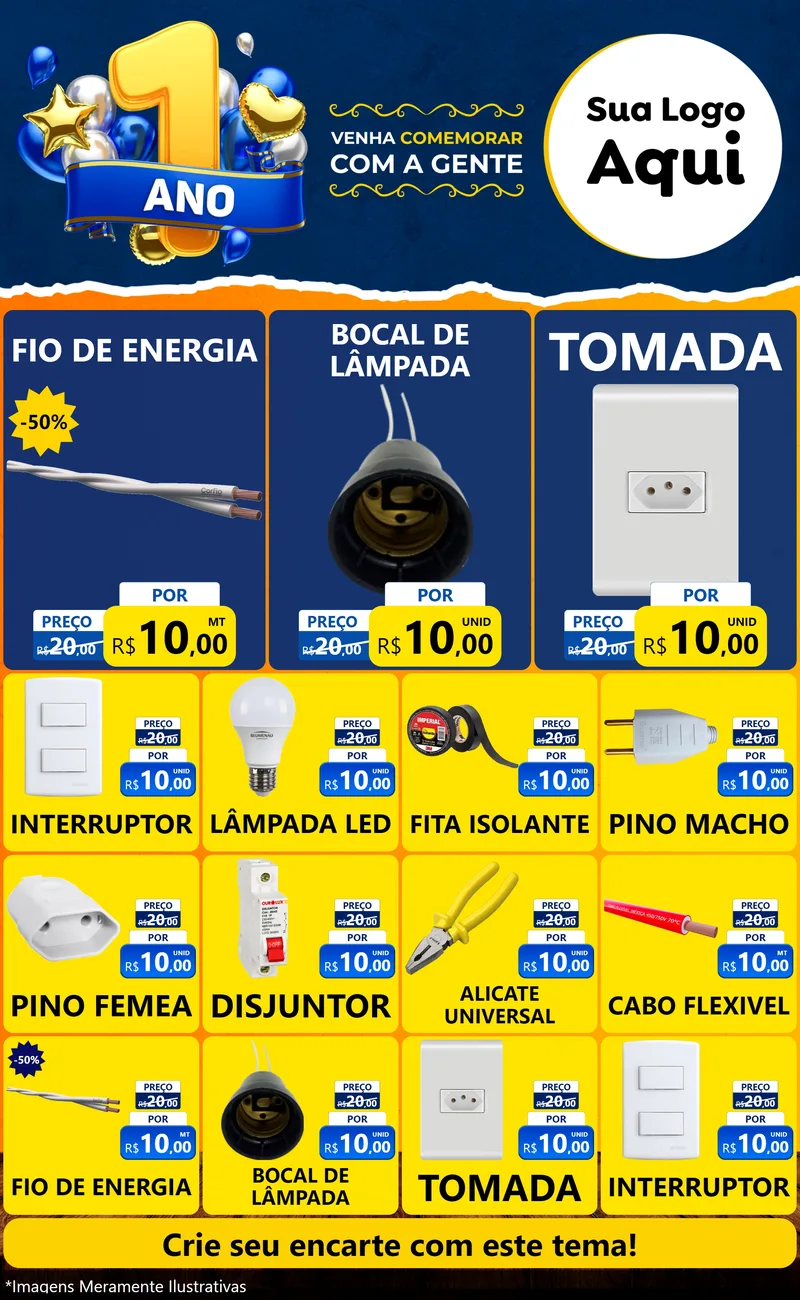 Modelo de Encarte para Encarte Grande com o tema Um Ano de Aniversário para Materiais Elétricos