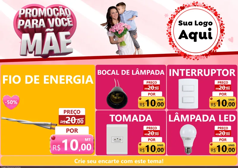 Modelo de Encarte para Encarte A4 Horizontal com o tema Promoção Para Você Mãe para Materiais Elétricos
