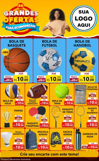 Modelo de Encarte para Encarte Grande com o tema Grandes Ofertas Para Economizar! para Artigos Esportivos
