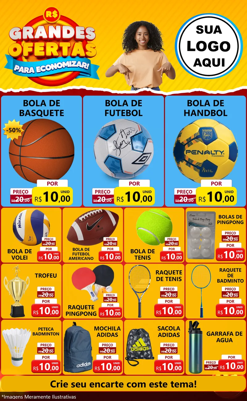 Modelo de Encarte para Encarte Grande com o tema Grandes Ofertas Para Economizar! para Artigos Esportivos