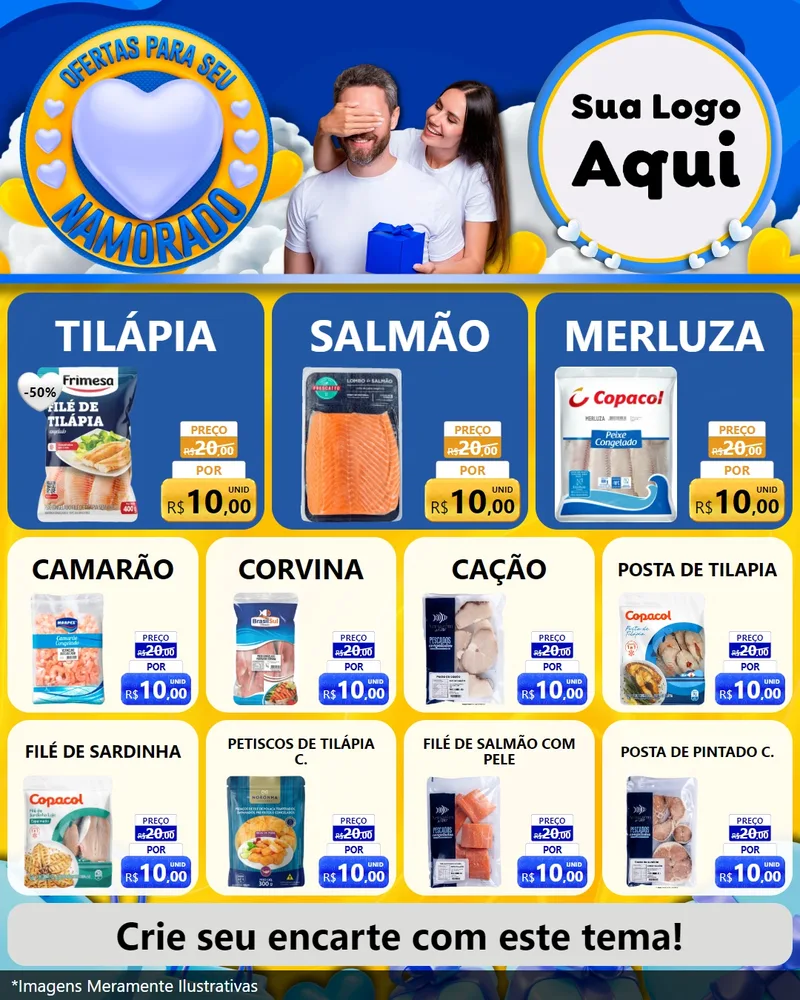 Modelo de Rede Social para Feed Instagram com o tema Ofertas Para Seu Namorado para Peixaria