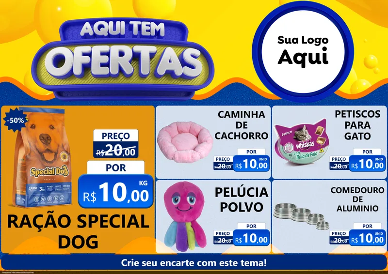 Modelo de Encarte para Encarte A4 Horizontal com o tema Aqui Tem Ofertas para Pet Shop