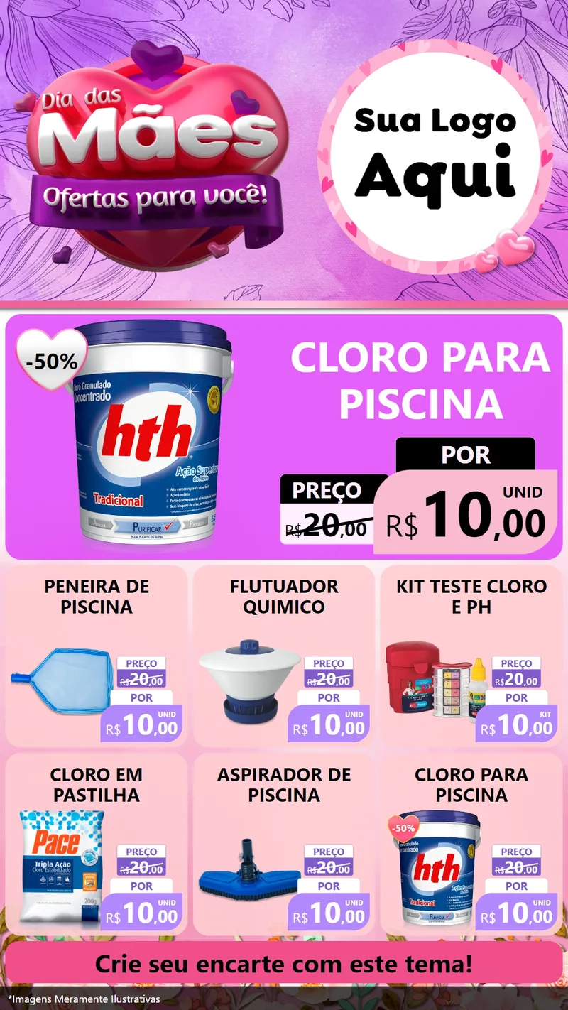 Modelo de Rede Social para Stories com o tema Dia das Mães Ofertas para Você! para Produtos para Piscina
