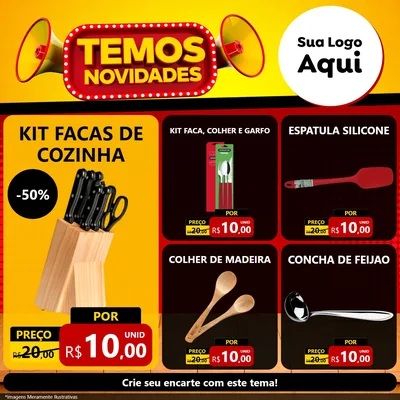 Modelo de Rede Social para Feed Facebook com o tema Temos Novidades para Utilidades Domésticas