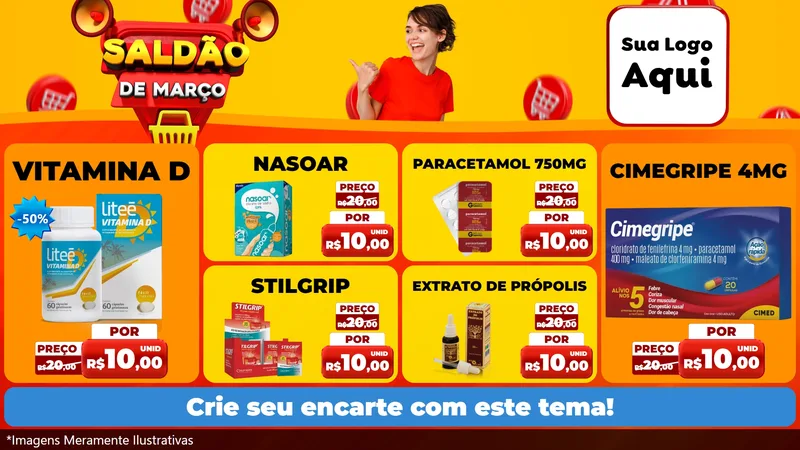 Modelo de TV para TV Horizontal com o tema Saldão de Março para Farmácia