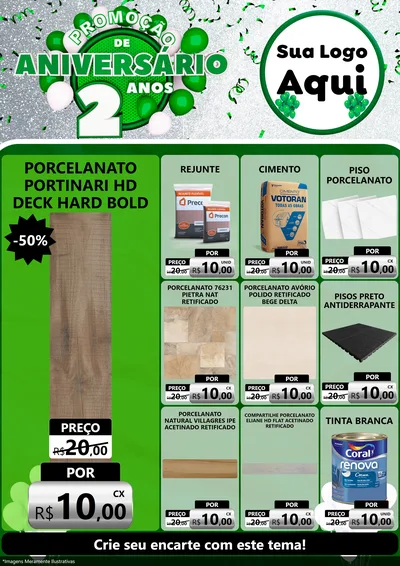 Modelo de Encarte para Encarte A4 Vertical com o tema Promoção de Aniversário - 2 Anos para Pisos e revestimentos
