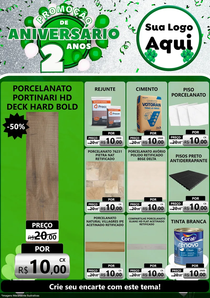 Modelo de Encarte para Encarte A4 Vertical com o tema Promoção de Aniversário - 2 Anos para Pisos e revestimentos
