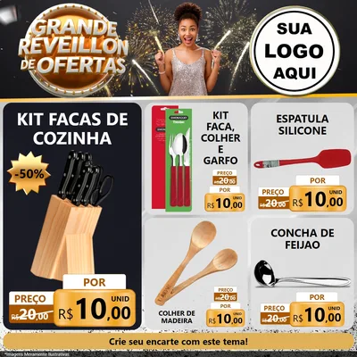 Modelo de Rede Social para Feed Facebook com o tema Grande Réveillon de Ofertas para Utilidades Domésticas