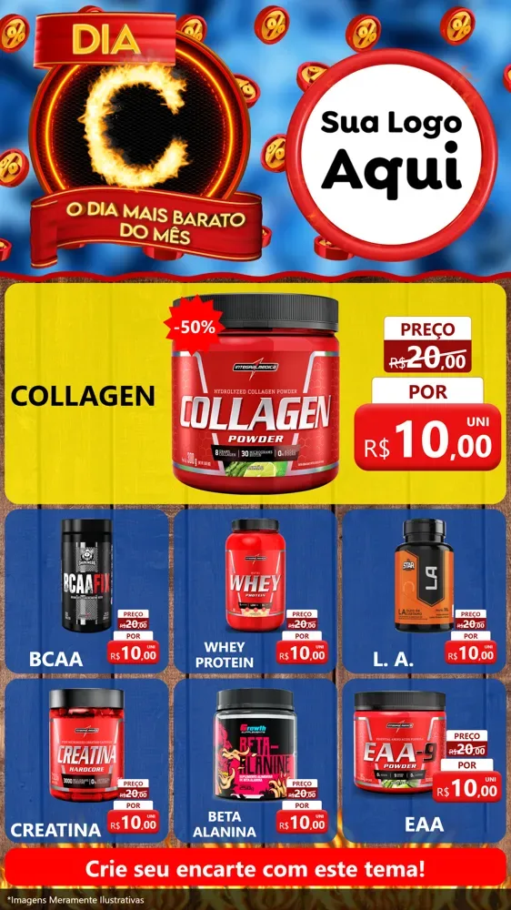 Modelo de Rede Social para Stories com o tema Dia C - O Dia Mais Barato Do Mês para Suplementos alimentares