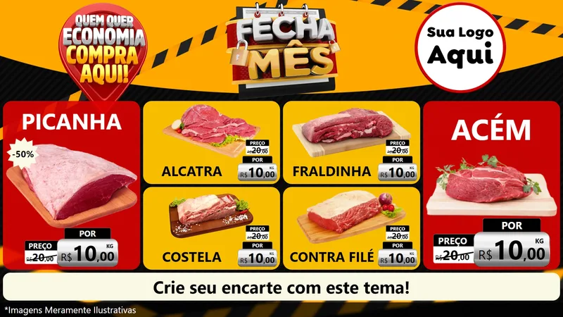 Modelo de TV para TV Horizontal com o tema Fecha Mês para Açougue