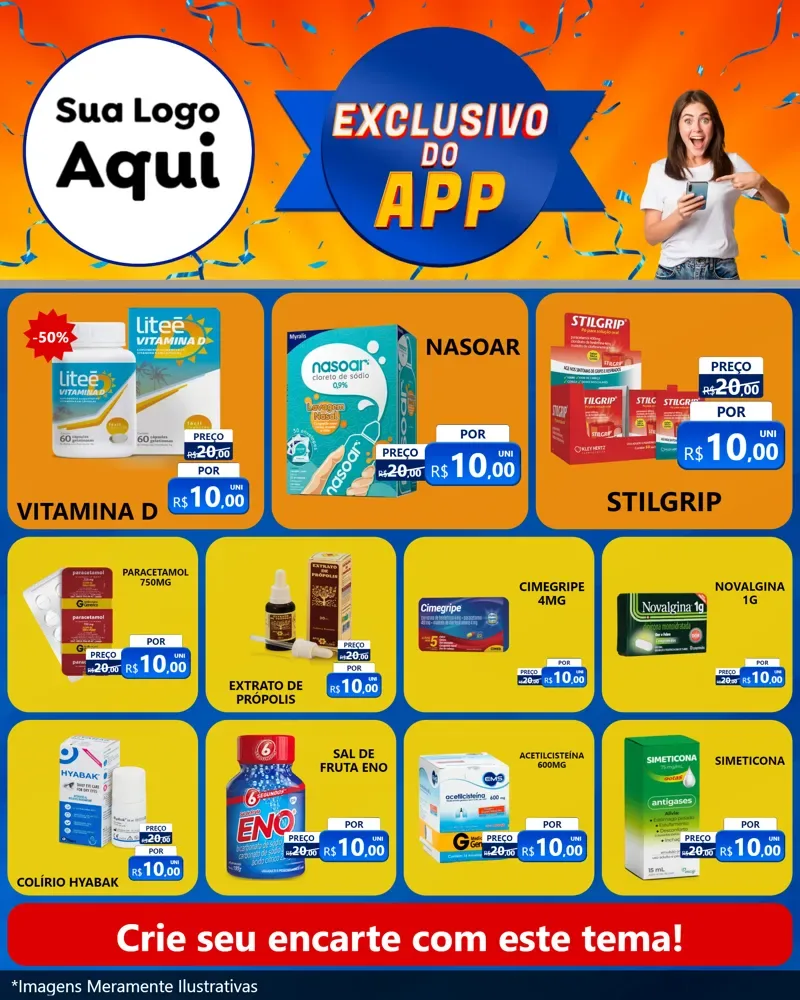 Modelo de Rede Social para Feed Instagram com o tema Exclusivo do Aplicativo para Farmácia